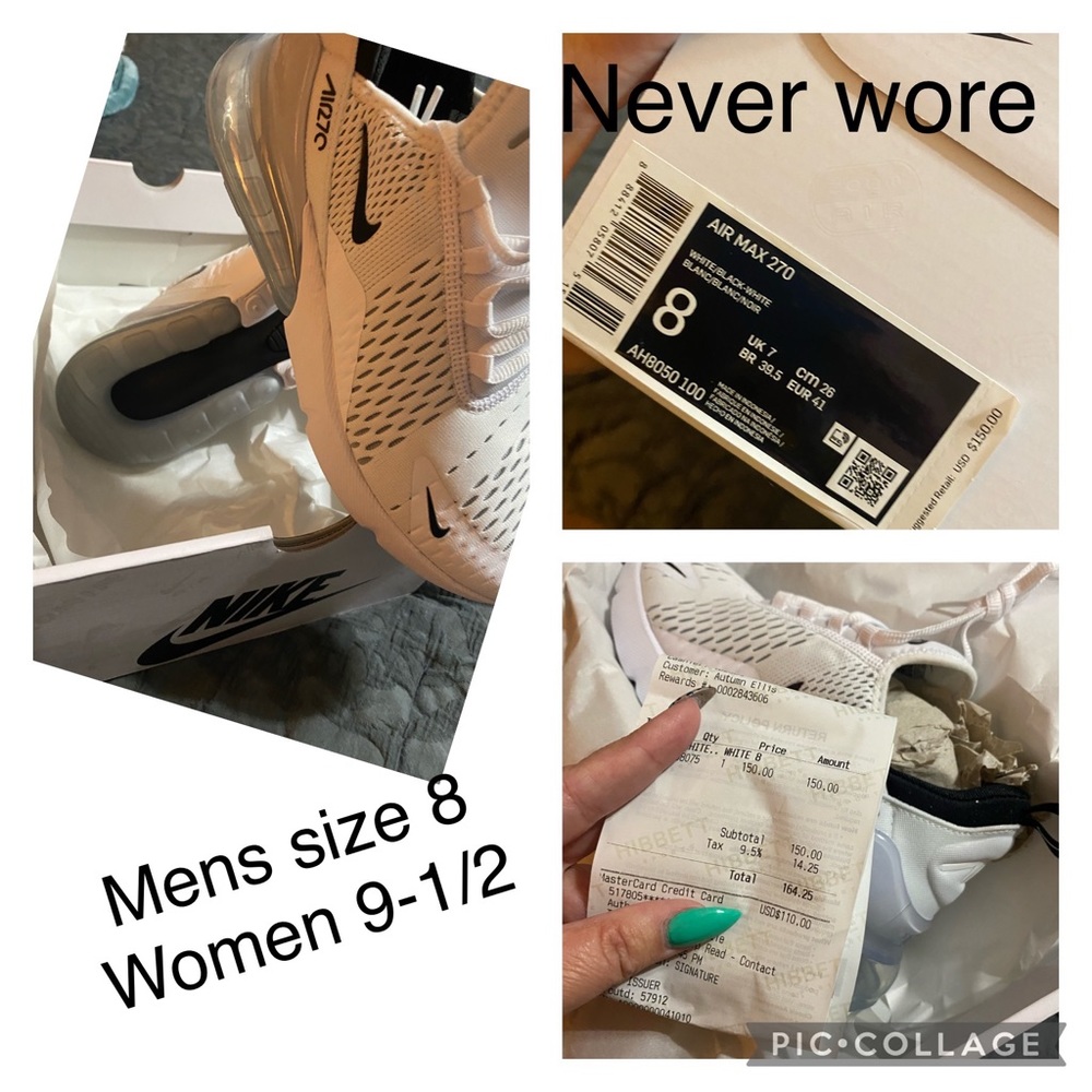 Nike. Men’s Air Max 270. White. Black detail. New in box.